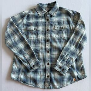 Carhartt Women’s Long Sleeve Blue/Green Flannel Size L